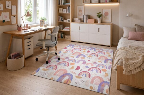 Dětský koberec protiskluzový BAMBINO 61480 krémový / růžový