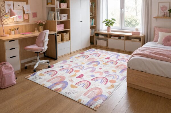 Dětský koberec protiskluzový BAMBINO 61480 krémový / růžový