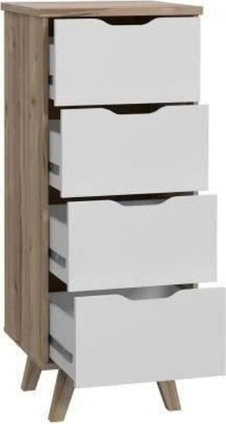 Komoda VANKKA se 4 zásuvkami – dub a bílý Imitace – šířka 45 x hloubka 42 x výška 108 cm