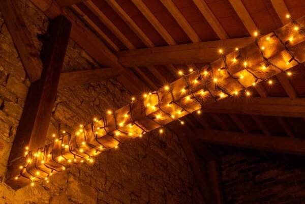 DECOLED Eco Fix LED světelný řetěz venkovní, 20 m, teple bílá, 120 diod, černý kabel, IP67, 36V