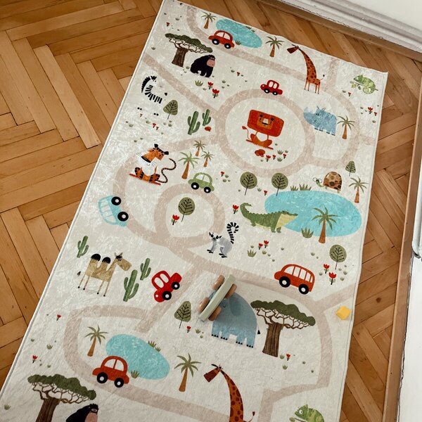 Dywany Łuszczów, Dětský kusový koberec Bambino 1165 Zoo, 80x150, vícebarevná, dětský pokoj