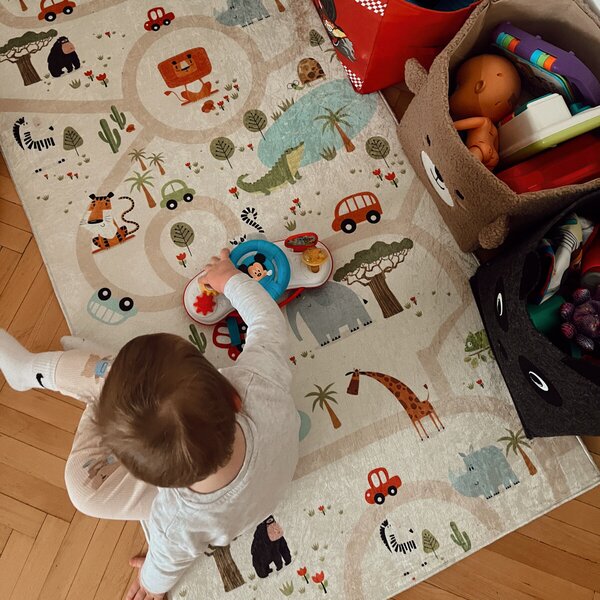 Dywany Łuszczów, Dětský kusový koberec Bambino 1165 Zoo, 80x150, vícebarevná, dětský pokoj