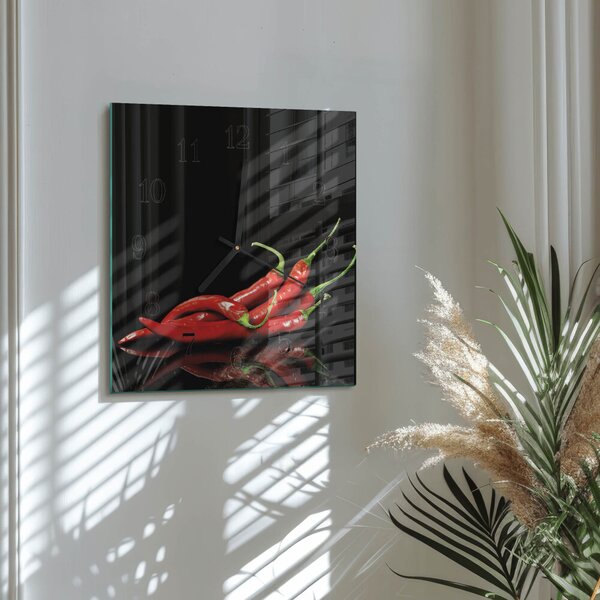 Skleněné hodiny na stěnu Chilli papričky zskc-30x30-00059165