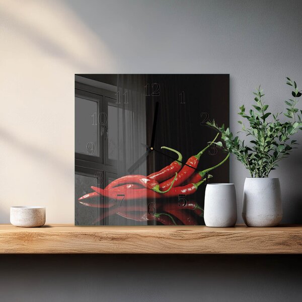 Skleněné hodiny na stěnu Chilli papričky zskc-30x30-00059165