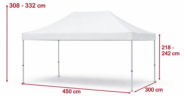 Nůžkový párty stan 3x4,5 m OCEL Standard – 4 plné bočnice barva Bílá