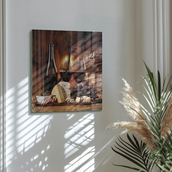 Skleněné hodiny na stěnu Víno zskc-30x30-00059219