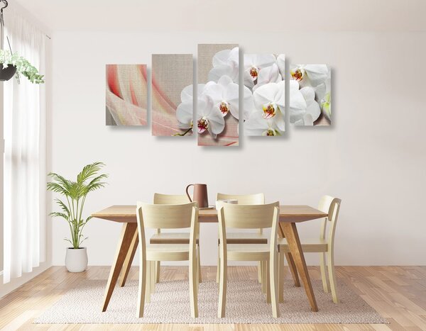 5-dílný obraz bílá orchidej na plátně