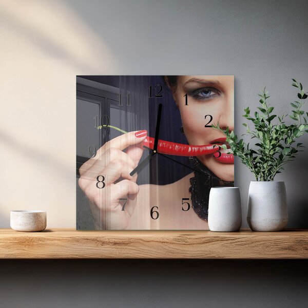 Skleněné hodiny na stěnu Chilli paprička zskc-30x30-00059285