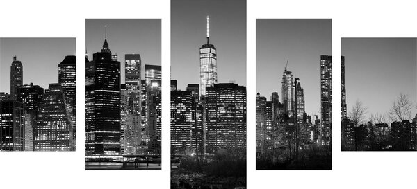 5-dílný obraz centrum New Yorku v černobílém provedení