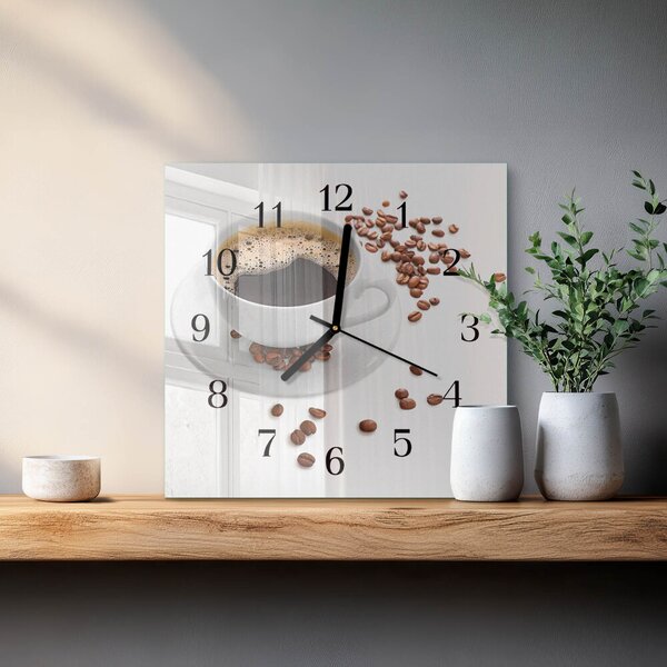 Skleněné hodiny na stěnu Káva zskc-30x30-00059291