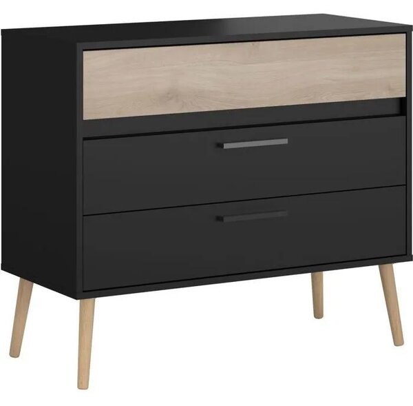 Komoda - AALBORG - 3 zásuvky - provedení erný dub - skandinávský styl - 90,8 x hl 39,9 x v 77,5 cm - PARISOT