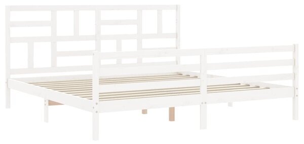 Rám postele s čelem bílý 200 x 200 cm masivní dřevo 3194917