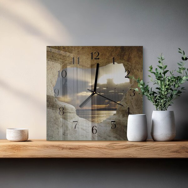 Skleněné hodiny na stěnu Srdce ve skále zskc-30x30-00059519