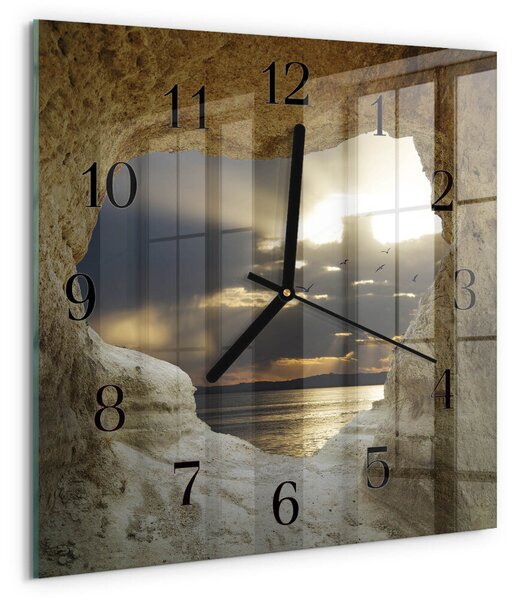 Skleněné hodiny na stěnu Srdce ve skále zskc-30x30-00059519