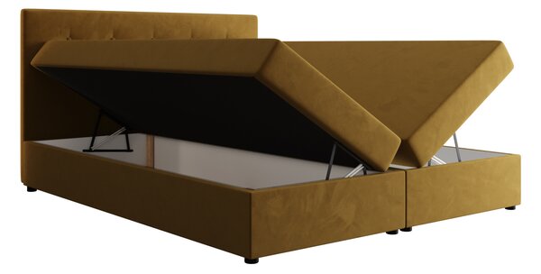 Manželská postel 140x200 STIG 9 s úložným prostorem - hořčicová