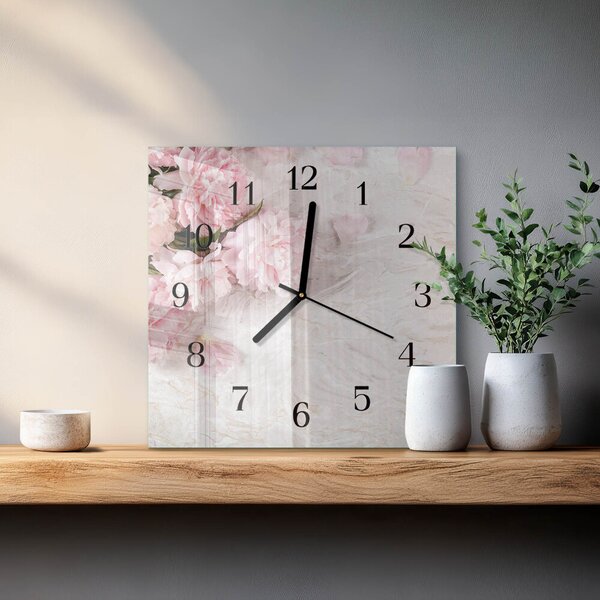 Skleněné hodiny na stěnu Květiny zskc-30x30-00059549