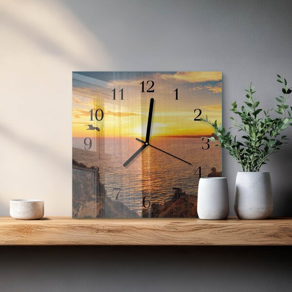 Skleněné hodiny na stěnu Západ slunce zskc-30x30-00059567
