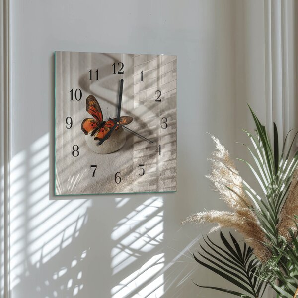 Skleněné hodiny na stěnu Motýl zskc-30x30-00059849