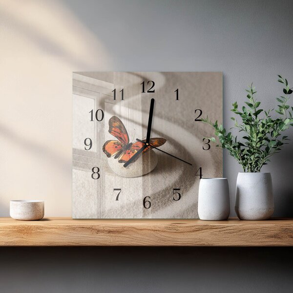 Skleněné hodiny na stěnu Motýl zskc-30x30-00059849