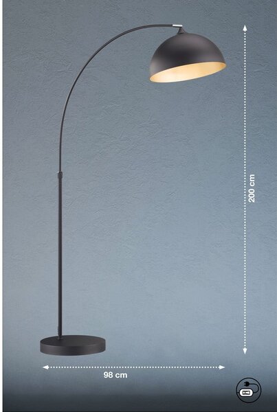 Černá stojací lampa s kovovým stínidlem (výška 200 cm) Leitung – Fischer & Honsel