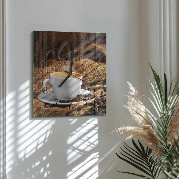 Skleněné hodiny na stěnu Kávová zrna zskc-30x30-00059873