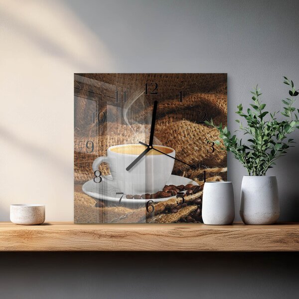 Skleněné hodiny na stěnu Kávová zrna zskc-30x30-00059873