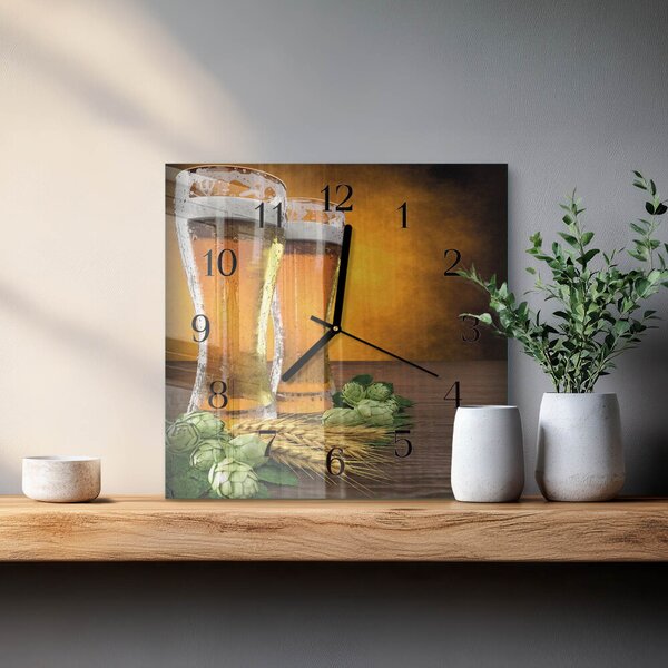 Skleněné hodiny na stěnu Sklenice piva zskc-30x30-00059885