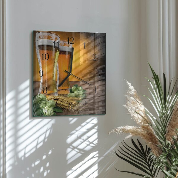 Skleněné hodiny na stěnu Sklenice piva zskc-30x30-00059885
