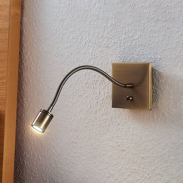 Lindby LED nástěnná lampa Mayar, mosaz, kov, na čtení, 11cm, Bronz / starožitná mosaz, Ložnice, kov, Moderní
