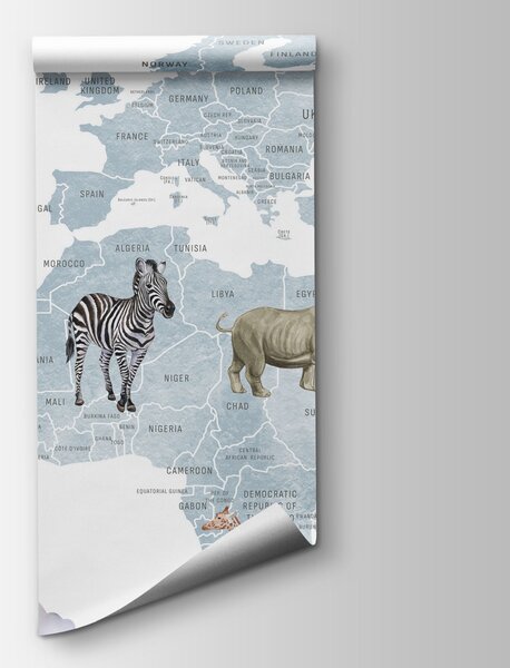 Fototapeta Mapa světa se zvířaty a ptáky, Fototapeta s mapou světa, Populární fototapety, w04636v1 - Tapeko.co.cz