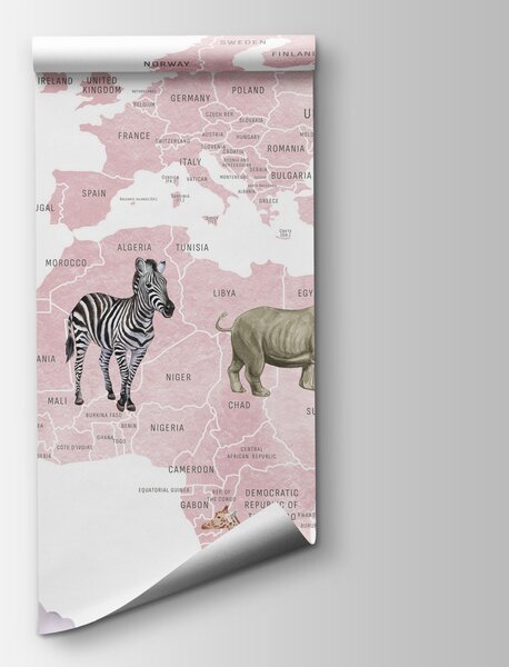 Fototapeta Mapa světa se zvířaty a ptáky, Fototapeta s mapou světa, Populární fototapety, w04636v3 - Tapeko.co.cz