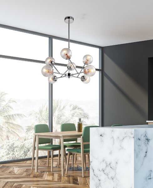 Candellux Chromový závěsný lustr Best pro žárovku 8x E14 38-67289