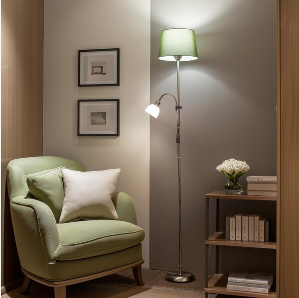 Brilagi - Stojací lampa CERIA 1xE27/100W/230V + 1xE14/25W matný chrom/zelená