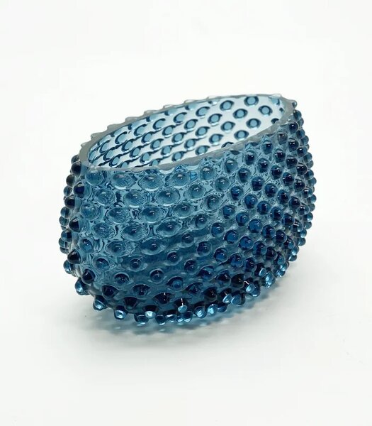 Sklárna Častolovice - Váza - Mísa lodička velká - Ananas - Hobnail - modrý kouř