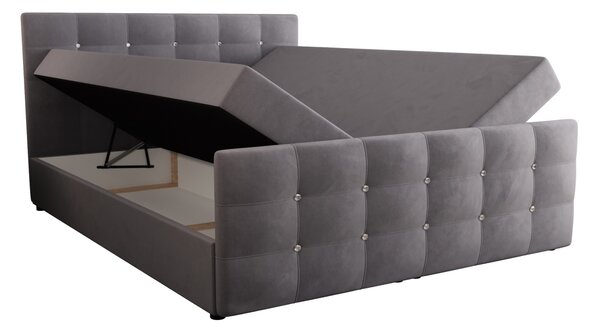 Čalouněná boxspringová postel 140x200 s úložným prostorem KAUR - šedá