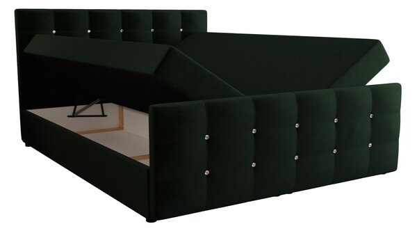 Čalouněná boxspringová postel 140x200 s úložným prostorem KAUR - tmavě zelená 1