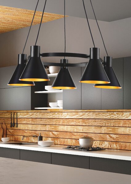 Candellux Černo-zlatý závěsný lustr More pro žárovku 5x E27 35-71163