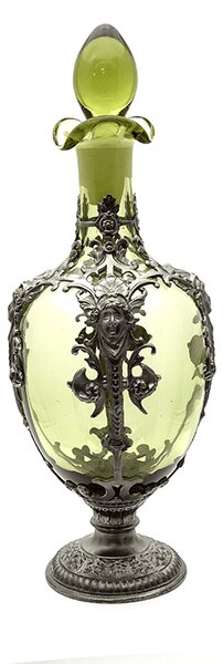 Sklárna Častolovice - Karafa zdobená cínem Art Nouveau