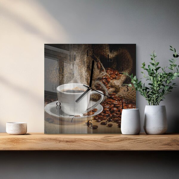 Skleněné hodiny na stěnu Káva zskc-30x30-00059957