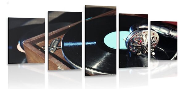 5-dílný obraz gramofon s vinylovou deskou