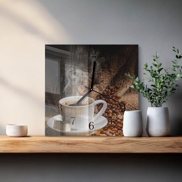 Skleněné hodiny na stěnu Káva zskc-30x30-00059963