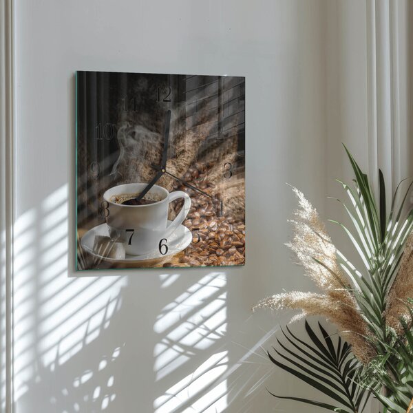 Skleněné hodiny na stěnu Káva zskc-30x30-00059963