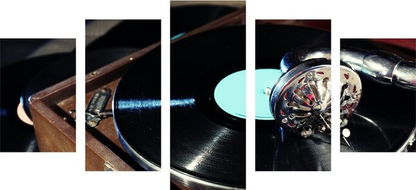 5-dílný obraz gramofon s vinylovou deskou