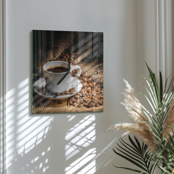 Skleněné hodiny na stěnu Káva zskc-30x30-00059969