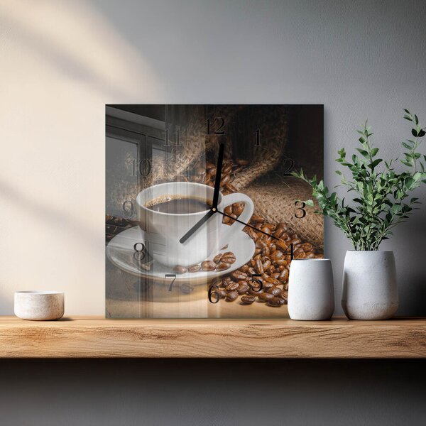 Skleněné hodiny na stěnu Káva zskc-30x30-00059969