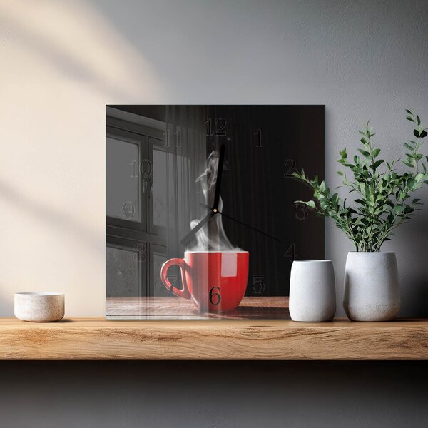 Skleněné hodiny na stěnu Šálek kávy zskc-30x30-00060215