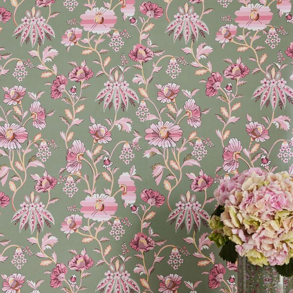 Vliesová tapeta na zeď, zeleno-růžová, květiny, 125524, Cath Kidstone