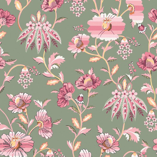 Vliesová tapeta na zeď, zeleno-růžová, květiny, 125524, Cath Kidstone