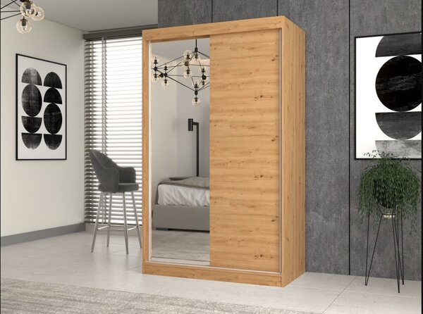 Šatní skříň s posuvnými dveřmi Igatossa 120 D (dub artisan) (se zrcadlem)