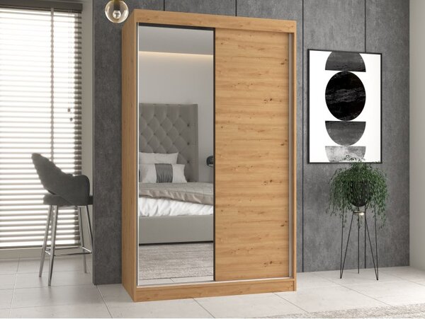 Šatní skříň s posuvnými dveřmi Igatossa 120 D (dub artisan) (se zrcadlem)